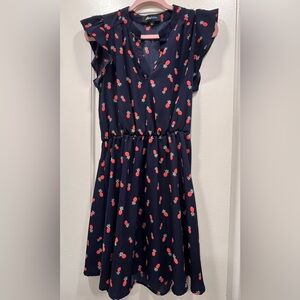 Aliceblue capped sleeve spring dress•pineapple print•color blue•size S